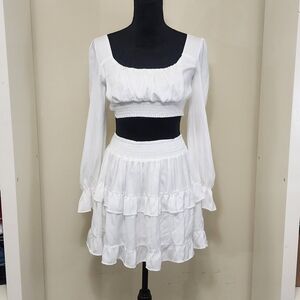 Elegant White Ruffled Skirt Set